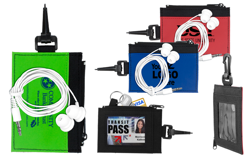Mobile Tech Earbud Kit in Travel ID Wallet Components inserted into Zipper Pouch ID Wallet Mobile Tech Earbud Kit in Travel ID Wallet Components inserted into Zipper Pouch ID Wallet
